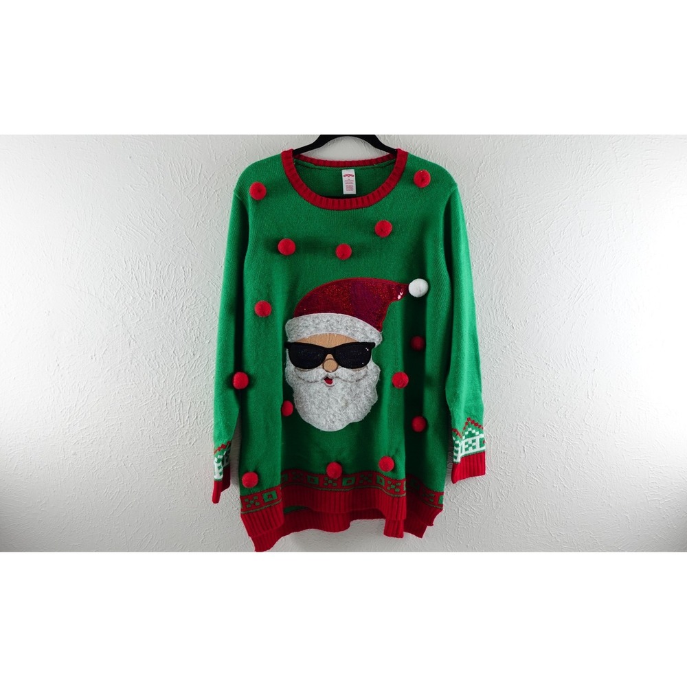 Womens Ugly Christmas Sweater Santa Claus Size 2X in Green by Holiday Time